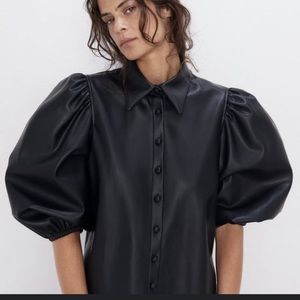 Zara faux leather puff sleeve